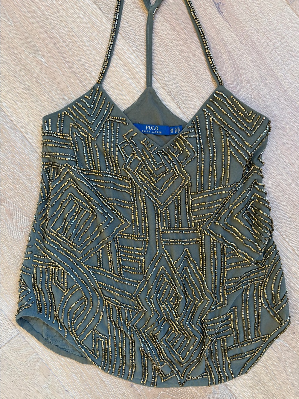 Ralph Lauren Olive Green Beaded Halter Camisole XS